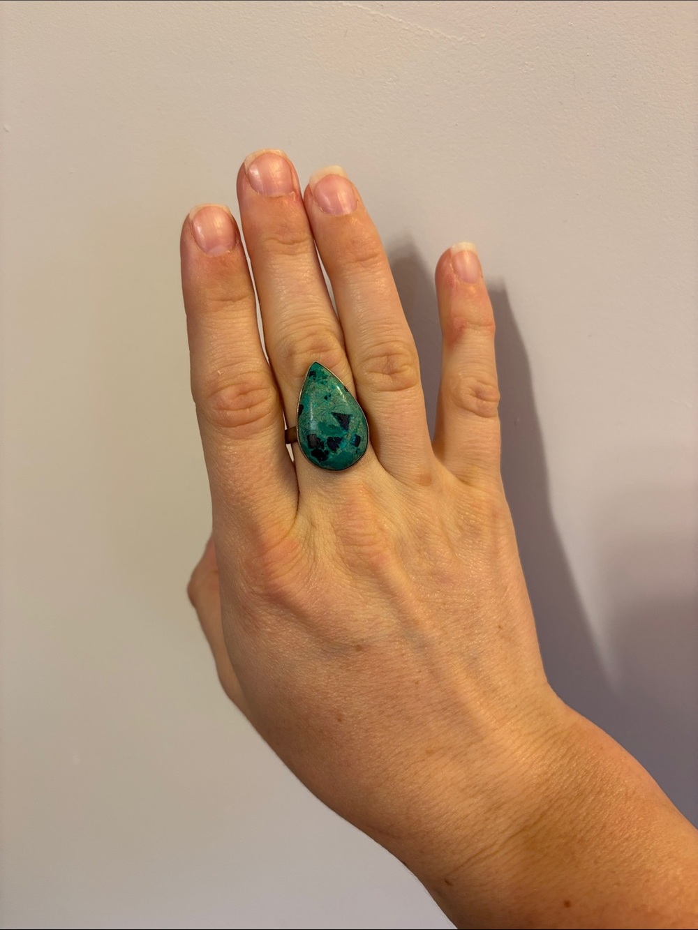 Sterling Silver Teardrop Turquoise Ring - Green Blue Stone